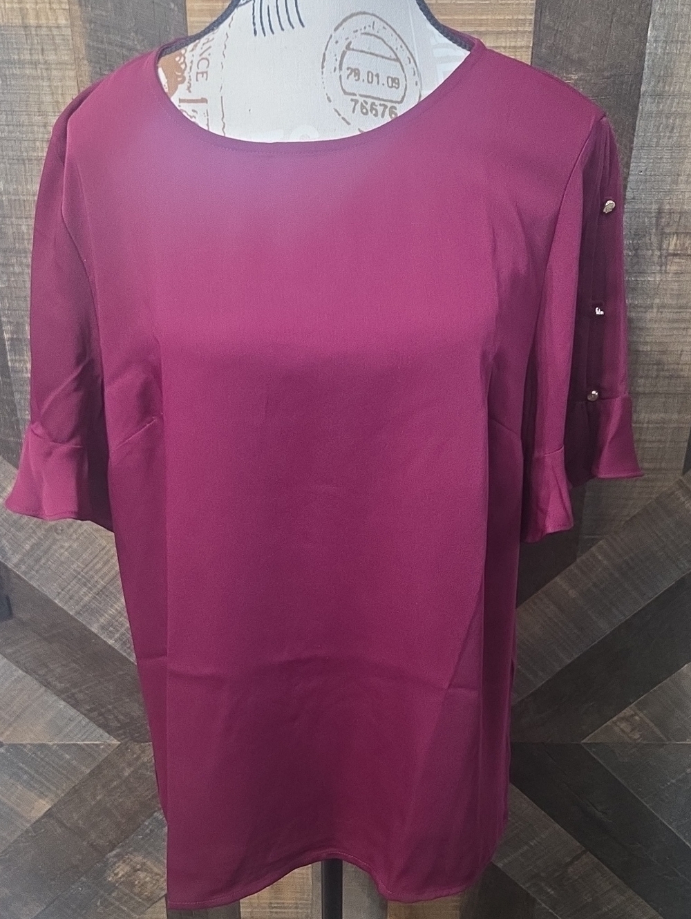 Liz Claiborne Plum Pearl-Button Elbow-Sleeve